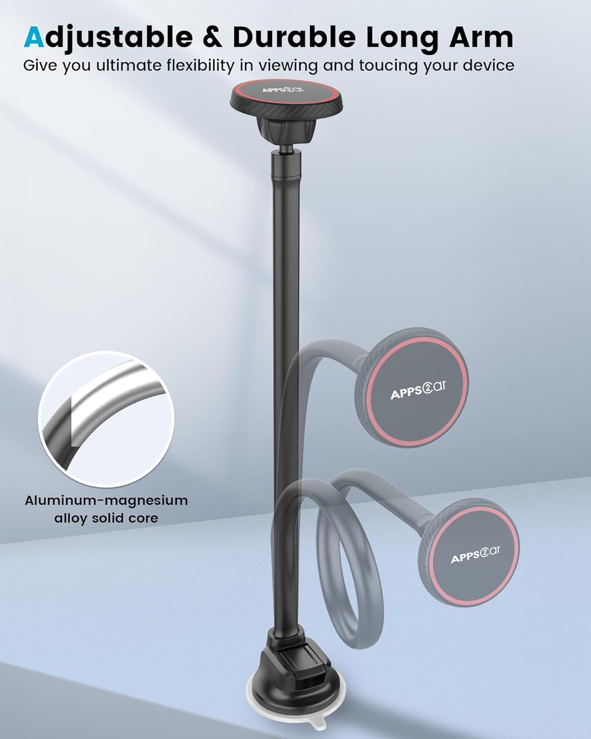 APPS2Car for Magsafe Car Mount Magnetic Phone Holder Upgraded 13-Inch Long Arm Suction Cup Windshield Mount fits iPhone 16 Pro Max Plus 15 14 13 12 Mini