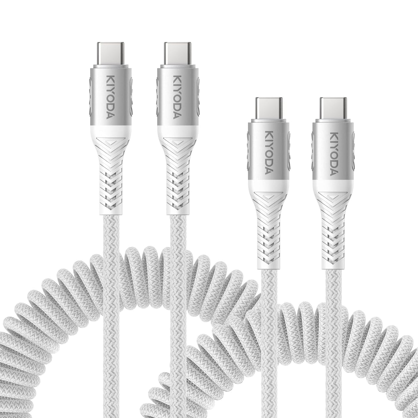 USB C to C Cable 6ft for Car, Coiled Braided USB Type C Cable 66W Fast Charging Cord USBC Cables Compatible with iPhone 16 15 Pro Max, iPad, Samsung Galaxy, Google Pixel Phones-Silver 2Pack