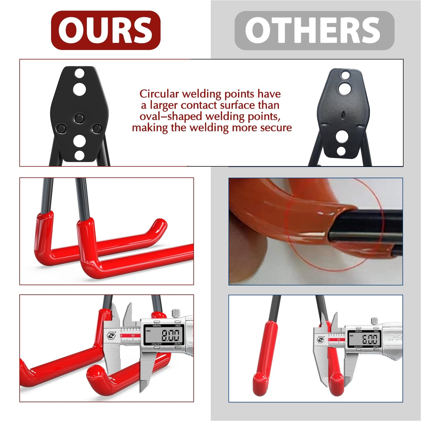 3-H Garage Wall Hooks 14 Pack,Garage Hooks Heavy Duty with Extra Welding Spots,Garage Hooks for Hanging,Garage Organizer for Garden,Lawn,Yard Tools,Chairs,Ladders,WeedEater,Shovel,Blower(Red)