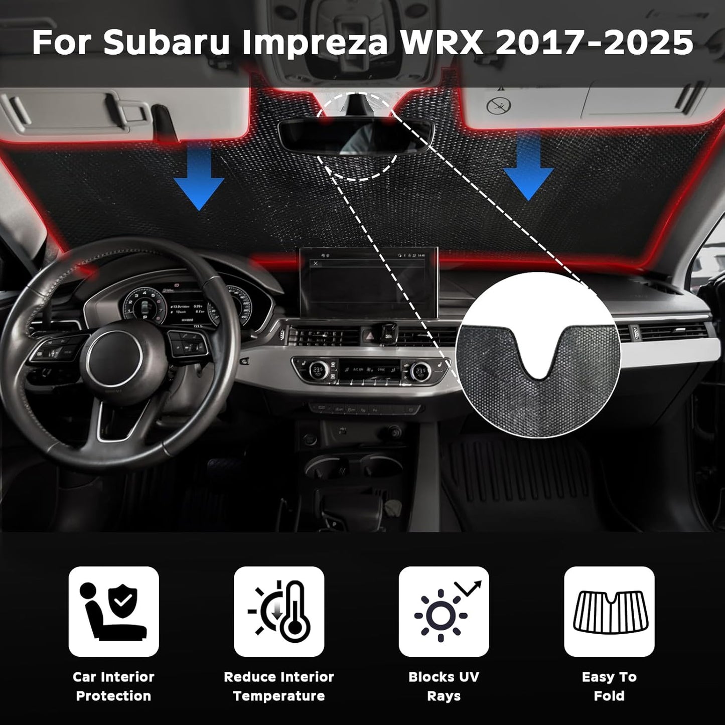 Windshield Sun Shade for 2017-2025 Subaru Impreza WRX Sedan Impreza WRX Hatchback WRX STI - 5-Layer Bubble Foldable Front Window Shade Sun Visor Accessories - Blocks Heat & UV Rays