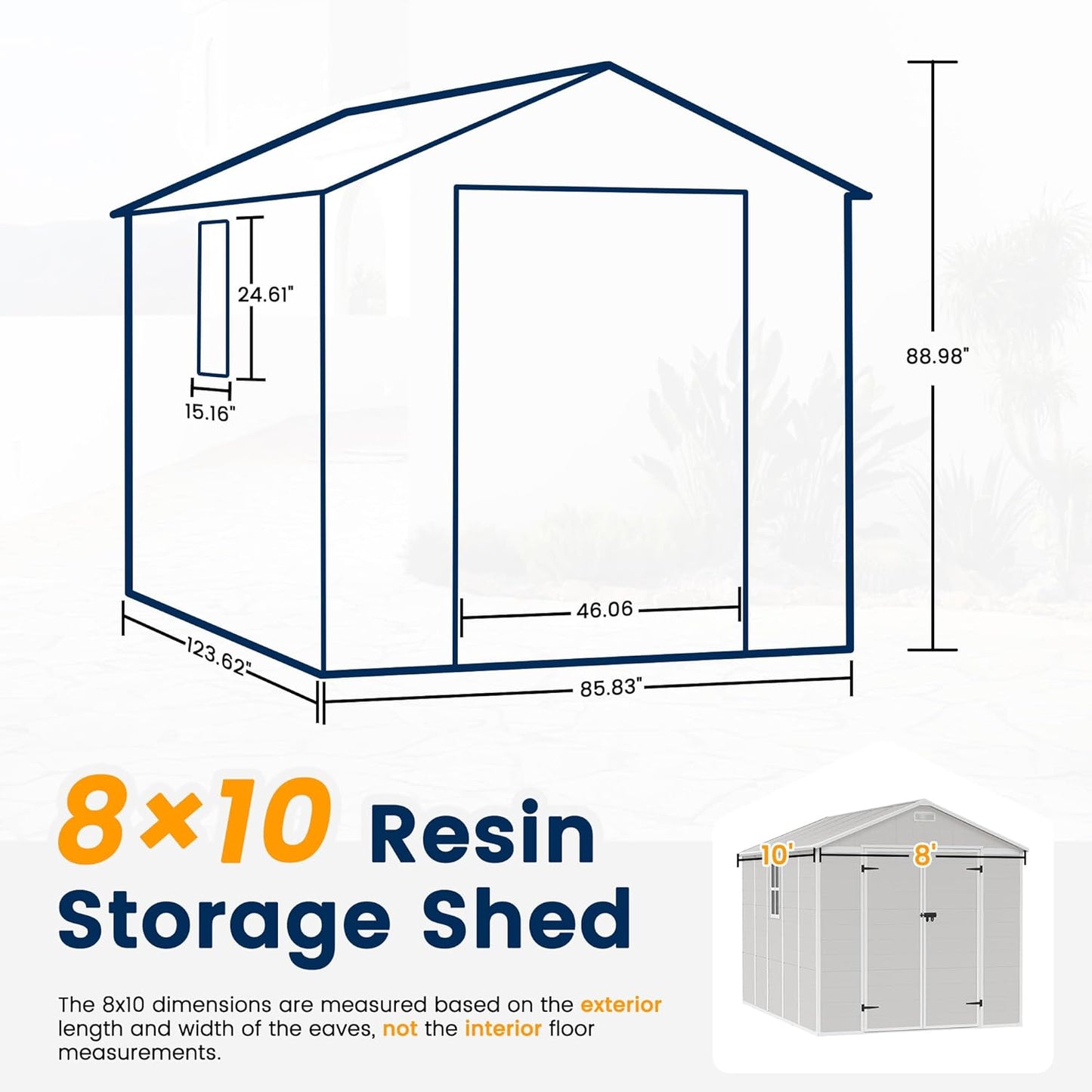 UDPATIO Outdoor Storage Shed 8 x 10 FT, Resin Garden Sheds with Floor Plastic Patio Outdoor Storage with Lockable Door for Tool, Bike, Garbage Sandstone