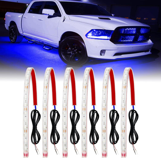 Qasim LED Strip Lights Car Boat Truck Interior Exterior Lighting, Waterproof Auto Front Grill Ambient Lighting, Golf Cart Motorcycles Underglow LED Light Blue 32CM 12V-Pack of 6