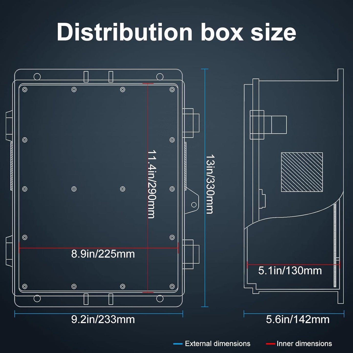 Outdoor Electrical Junction Box, ABS Water Resistant Enclosure with Internal Mounting Panel & Hinged Cover (13" H* 9.2" L* 4.6" W & Outlet)