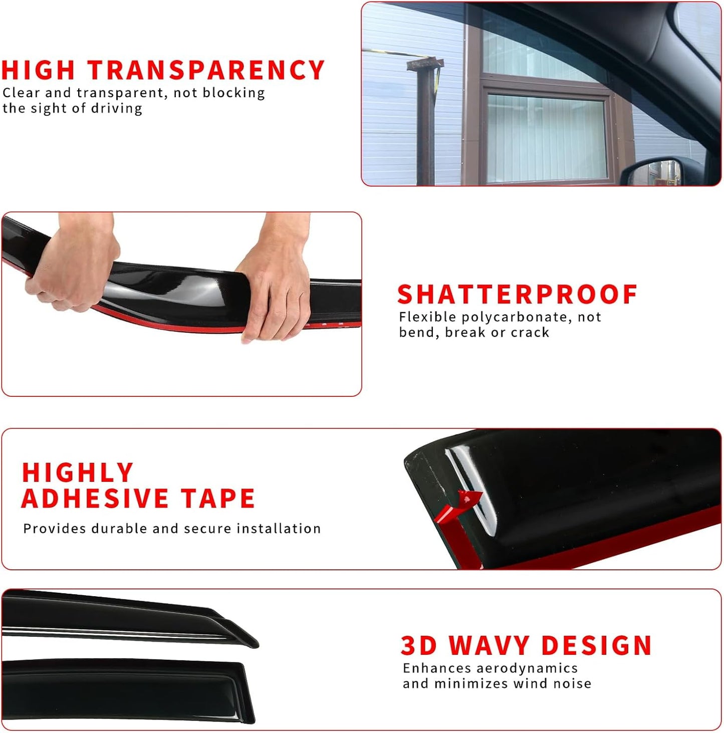 Rain Guard Fit for 2008-2020 Dodge Grand Caravan, 2008-2016 Chrysler Town & Country, Outside Mount Side Window Visor Vent Deflector Shade, 4pcs