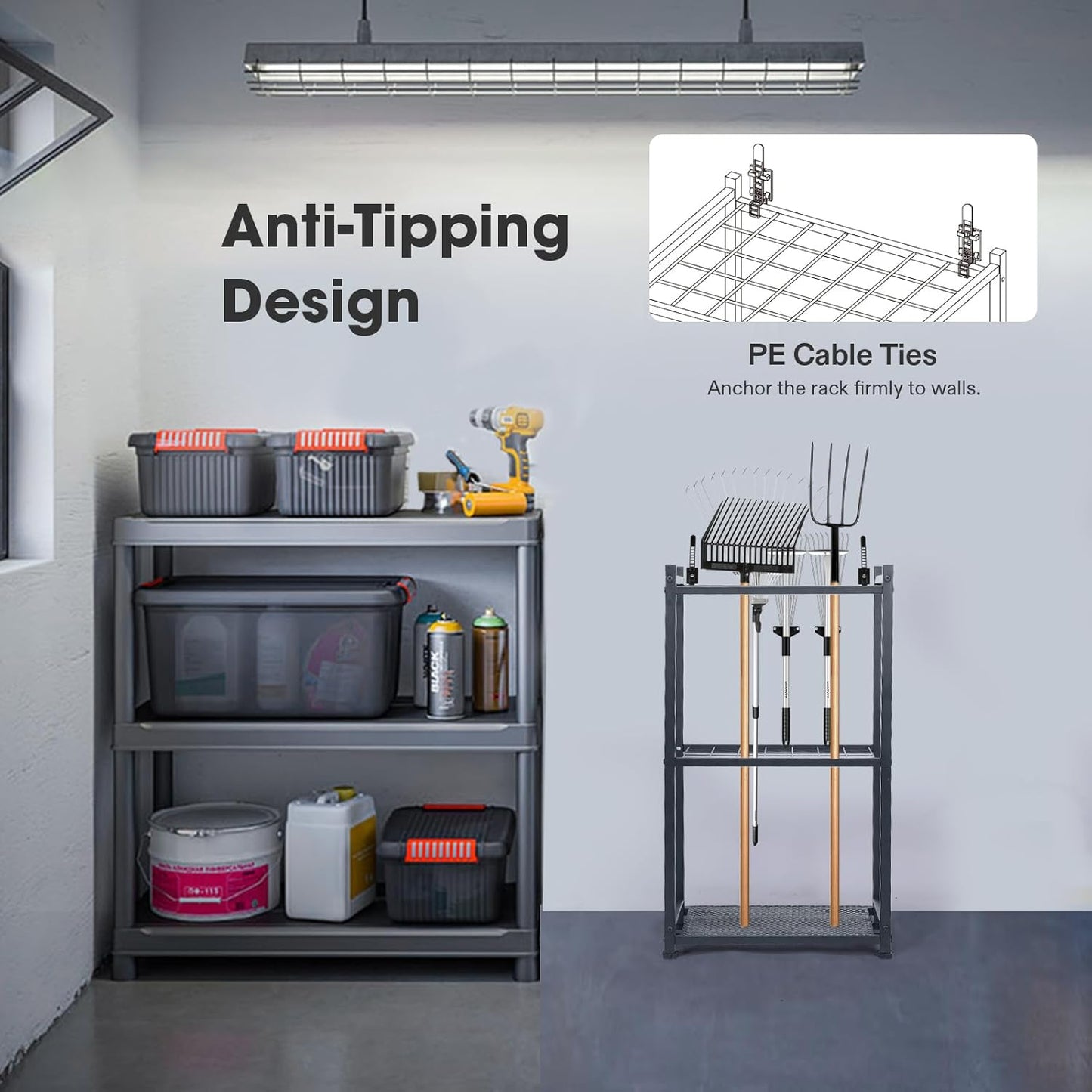 VIVOSUN Garden Tool Organizer, Heavy Duty Steel Tool Rack Tool Stand, Up to 35 Long-Handled Tools, Yard Tool Storage for Garage Shed Home and Outdoor, Medium, Anti-tipping Design