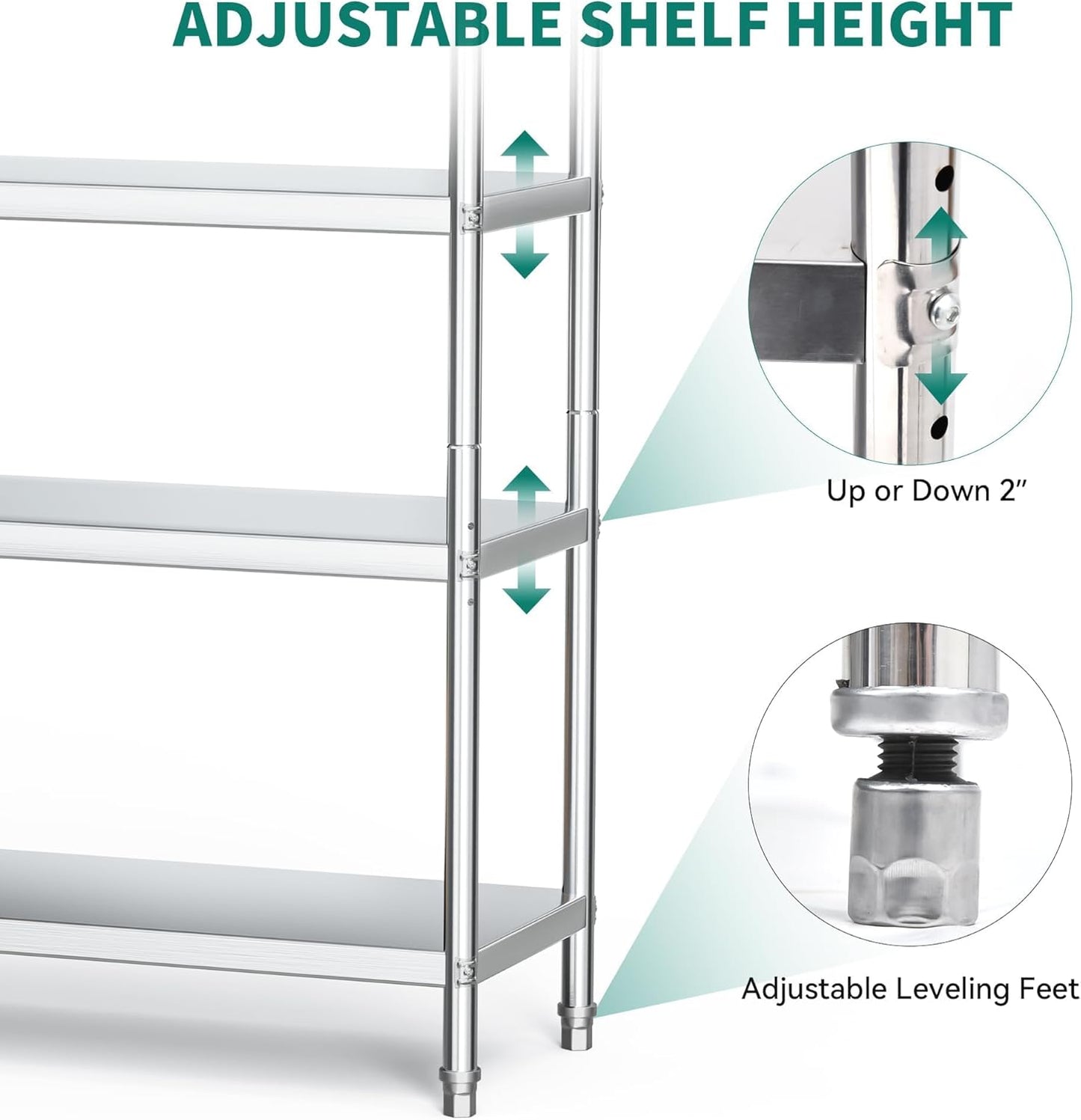 YITAHOME NSF Stainless Steel Shelves, 48"*18"*72" 5 Tier Storage Shelf, Heavy Duty Shelving for Kitchen Garage Office Restaurant Warehouse, 201 Bright Silver