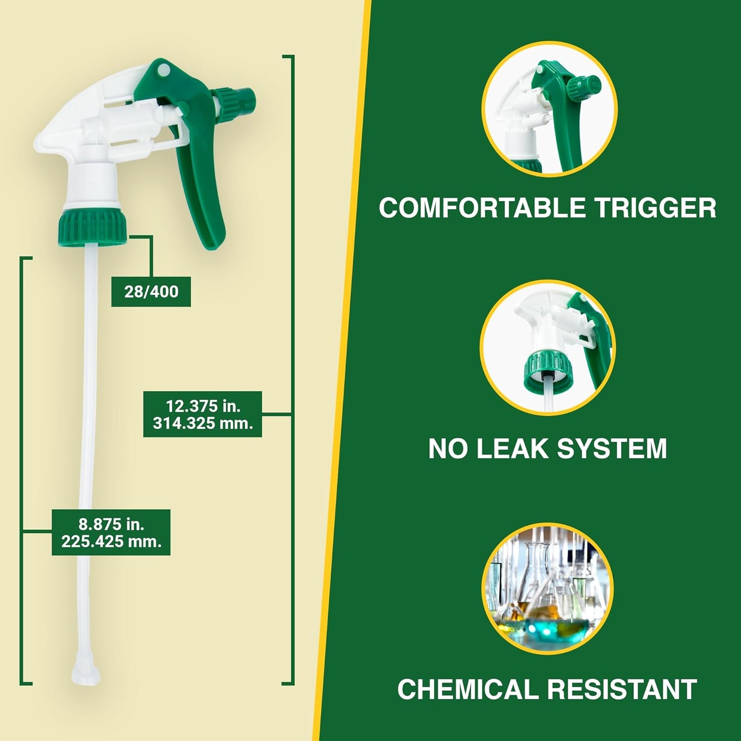 Spray Bottle Nozzle Replacement, Bottle Tops Only - Sprayer Nozzle Triggers for Heavy Duty, Commercial, Home Cleaning Solutions - Fits 8,16,24,32 oz Plastic & Glass Bottles, Mixed 3 pack