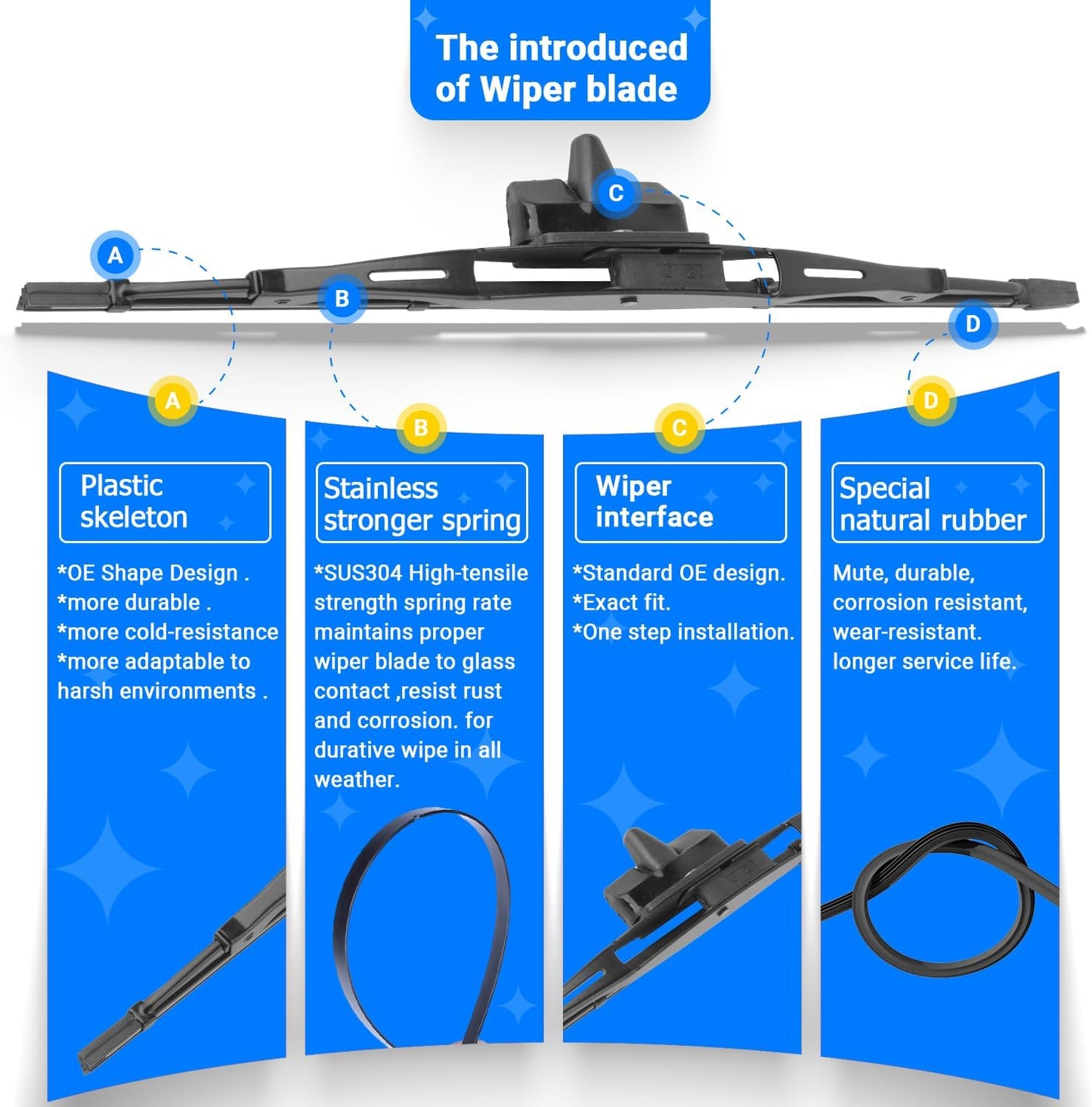 Windshield Wiper Blades Replacement for 2007-2014 Toyota FJ Cruiser Original Factory Quality Front Rear Wipers Blade Set for My Car - 16" 14" 14" 10" (Pack of 4)