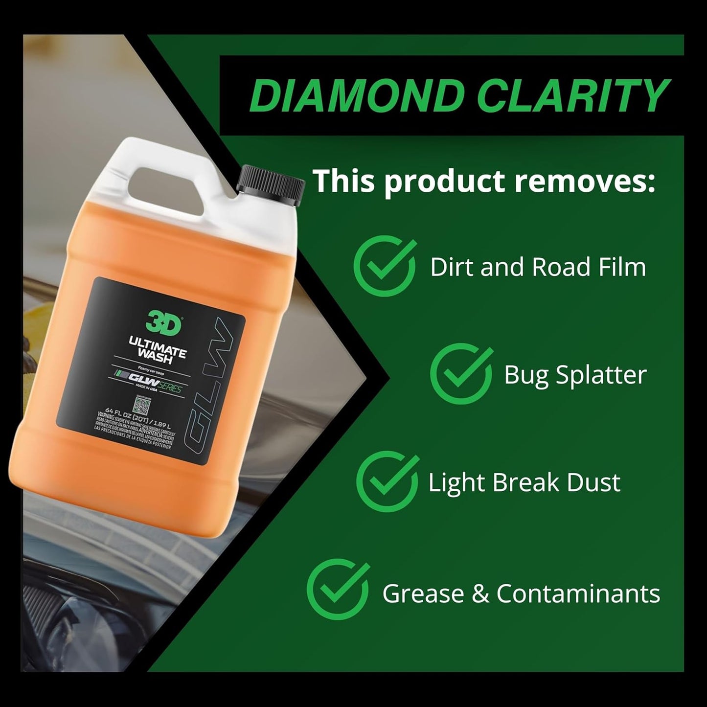 3D GLW Series Ultimate Wash – pH Neutral Car Wash Soap with Ultra Foam – Scratch-Free, High-Foaming Shampoo for Paint Protection – Safe for All Finishes - 64 oz