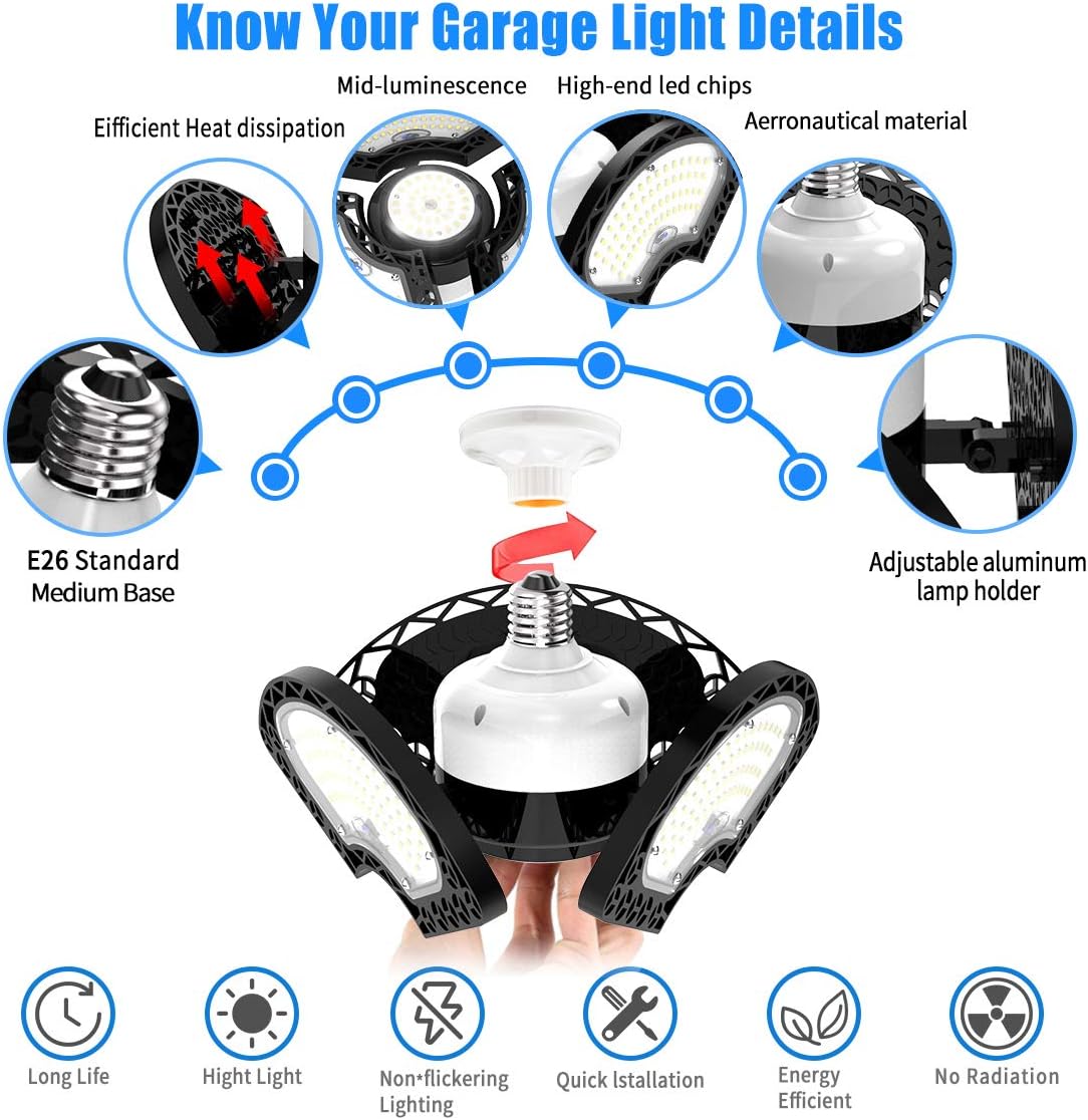 LED Garage Light 120W Deformable LED Ceiling Lights 18000 Lumens Led Shop Lights for Garage