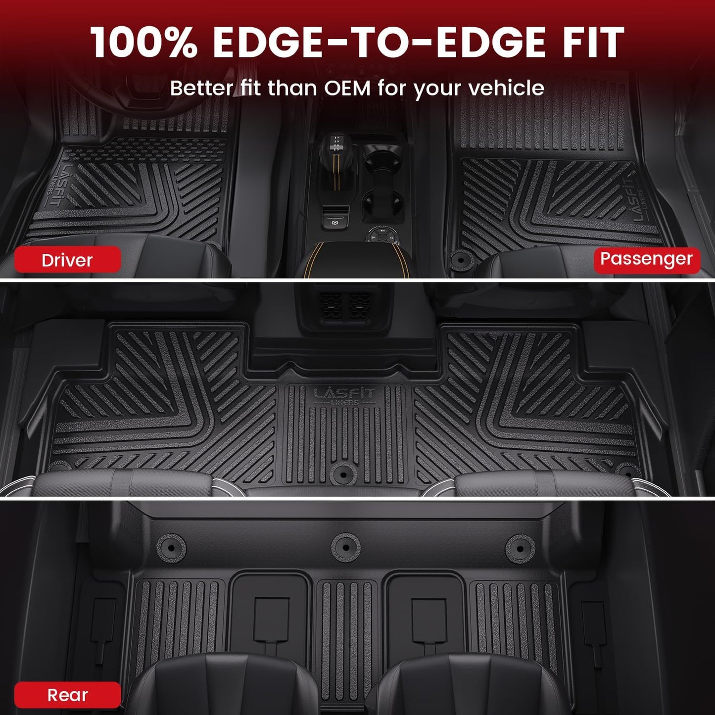 LASFIT Floor Mats for Rivian R1S 2022 2023 2024, All Weather Floor Liner TPE Custom Fit Car Mats for Rivian R1S 1st & 2nd & 3rd Row Rubber Mats, Black,Tasteless, Durable and Easy to Clean