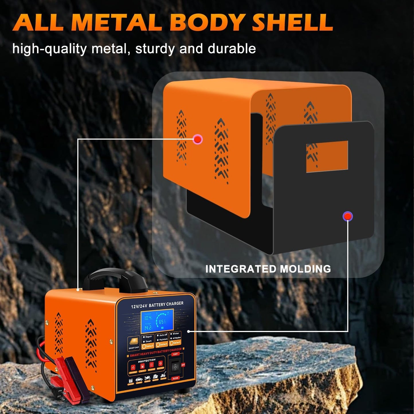 SolaMr 12V 24V Heavy Duty Car Battery Charger, 0-20A Trickle Charger for Car Truck Motorcycle Lawn Mower Battery AGM, Metal Case Smart Battery Maintainer with Automatic Shutoffs, Repair, Winter Mode