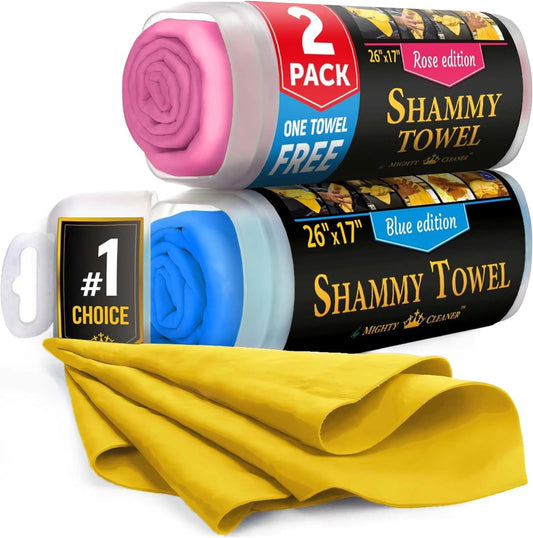 Premium 2pk +1 Free Shammy Cloth - Super Absorbent Chamois Towel - Reusable & Scratch-Free - Soft Car Drying Towels (26"x17")