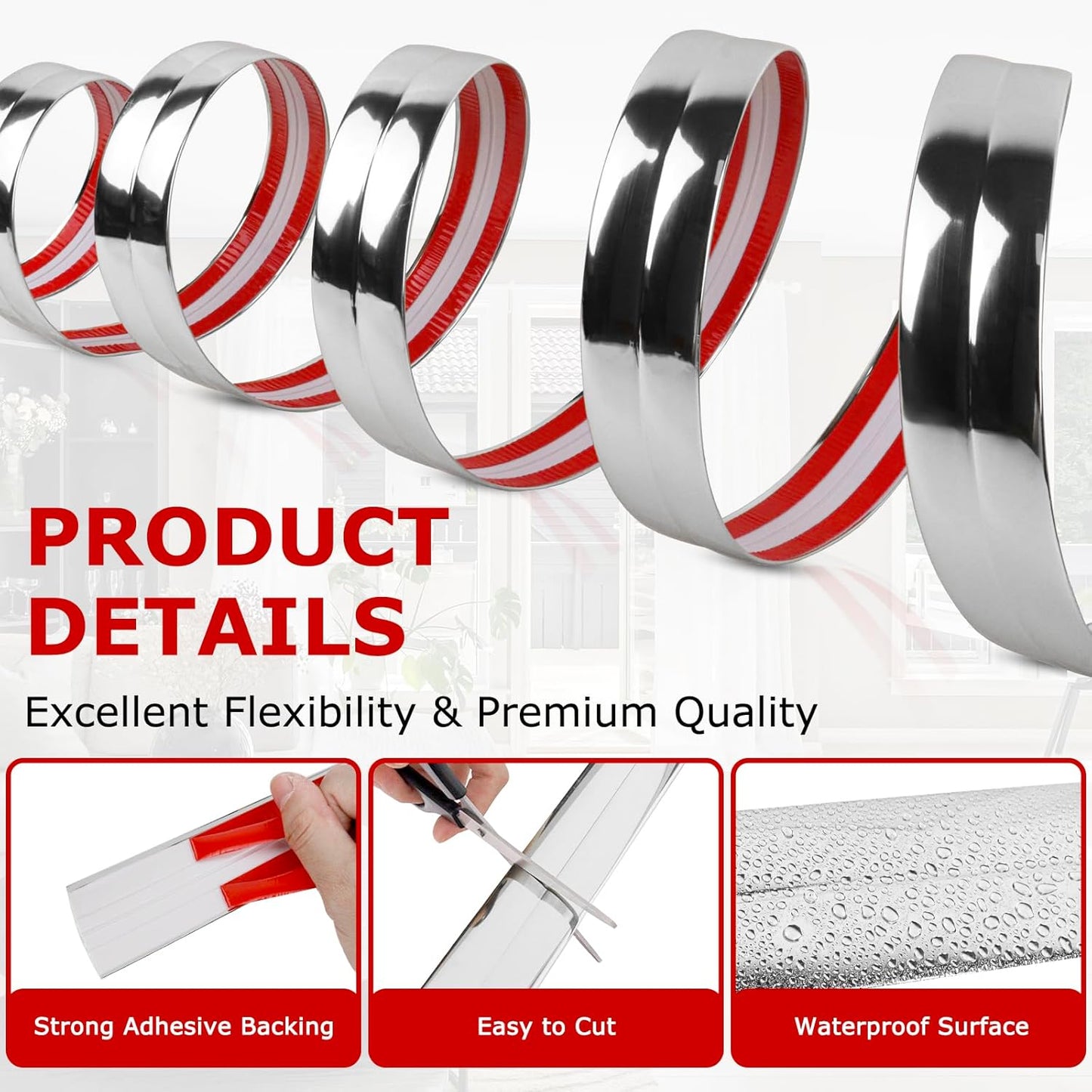 Flexible Wall Corner Protector Moulding Trim Peel and Stick Wall Corner Guards Edge Protector Self Adhesive Molding Trim Strip for Edge Ceiling (Silver, 0.8 in x 20 Ft)