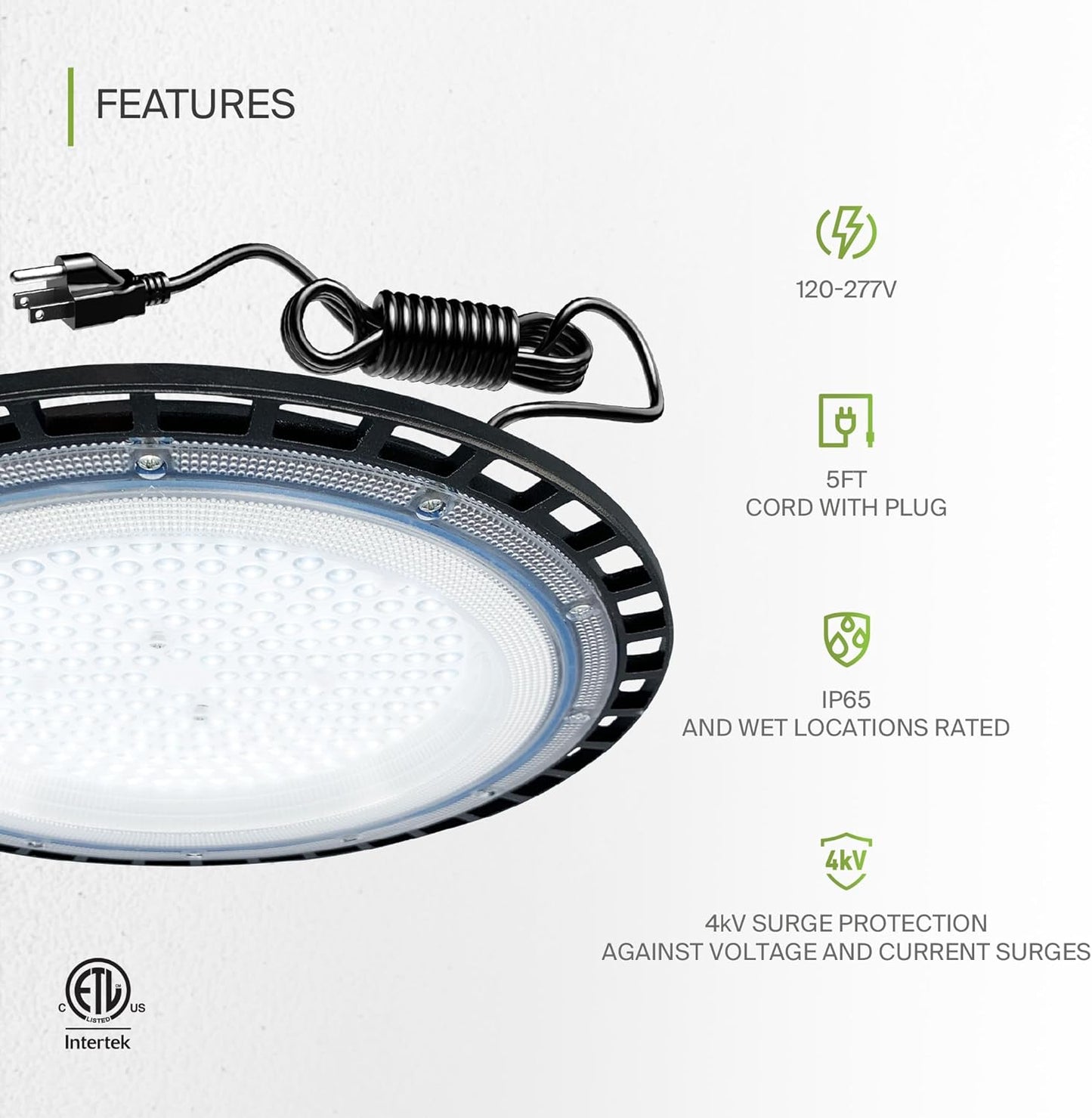 ASD LED High Bay UFO Light Fixture, Commercial Shop Lighting | Plug & Play Cable, IP65 Waterproof, ETL Listed | 150W 18000LM 5000K 100-277V | Warehouse, Garage, Workshop, Barn Lamp | Black, 6 Pack