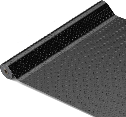 BESEA 4 x 10 FT Garage Floor Mat, Heavy Duty Diamond Plate Rubber Parking Mat – Waterproof, Oil-Resistant, Anti-Slip Flooring Roll for Under Car, Home Garage or Workshop,1/8" Thick