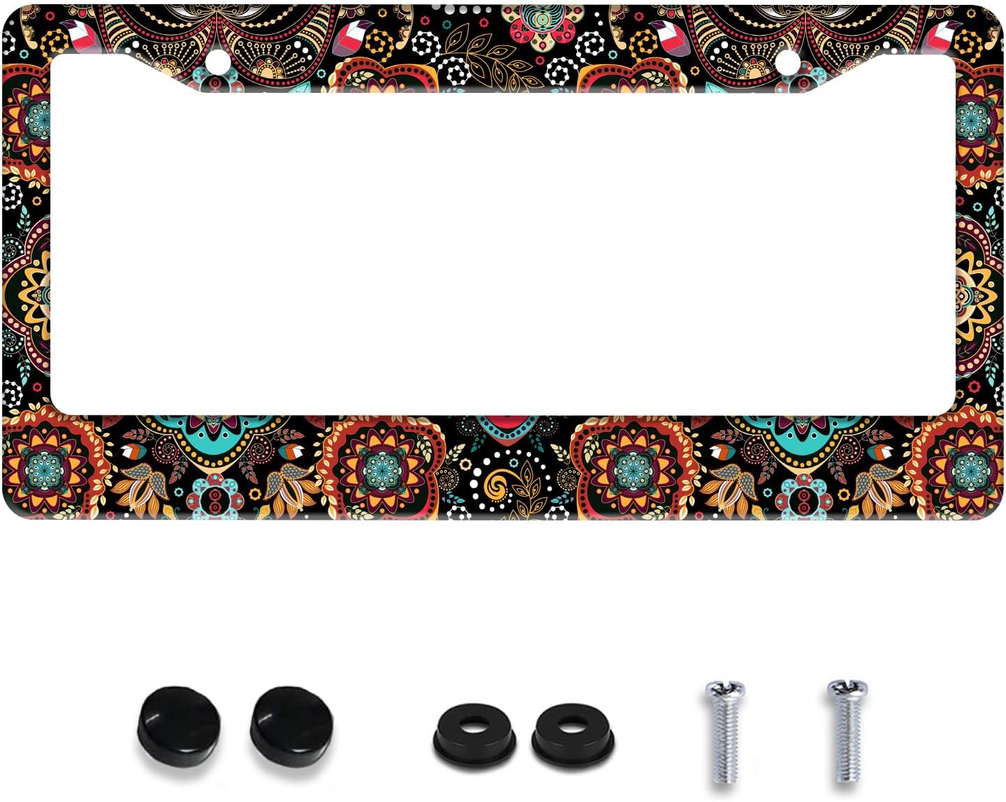 Personalized License Plate Frame Stainless Steel Floral Print Funny Boho Flower Car License Plate Holder Accessory Decorative 2 Holes Screws Fits Us Standard License Plates 12.2 X 6.3 In For Men Women