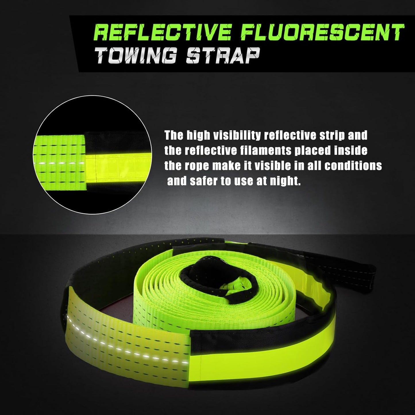 MAIKEHIGH Tow Strap Heavy Duty with Hooks, 2"×16ft (22,000Lbs) Recovery Strap with D-Ring Shackles (2pcs) + Protective Gloves (2pcs), Tow Rope for Car Truck SUV ATV (Green)