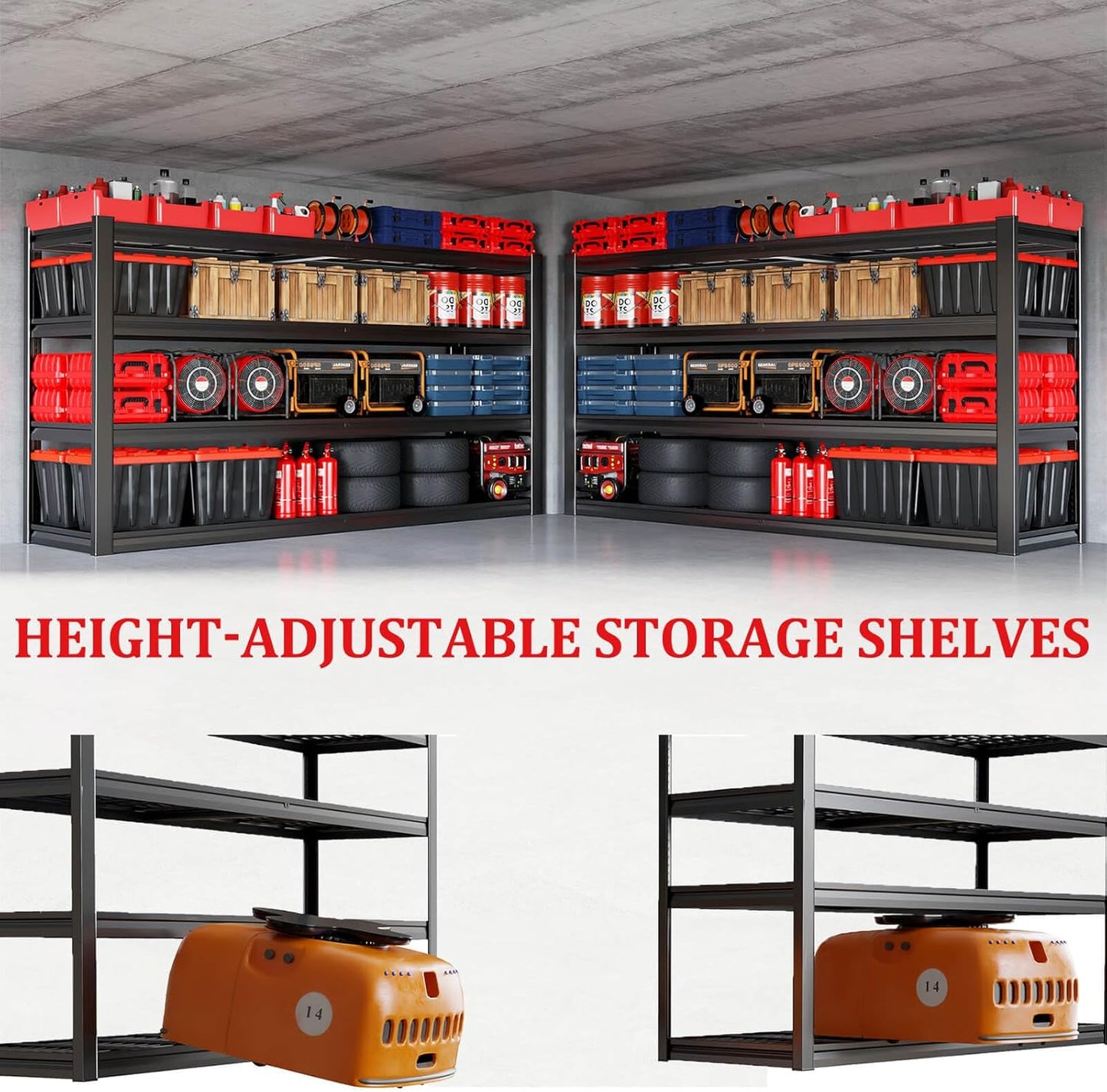 67" Wide Garage Shelving Unit, 67" W x 24" D x 68" H, Heavy Duty Garage Storage Shelves,3500 LBS Capacity, Industrial Adjustable Shelves for Basement Warehouse