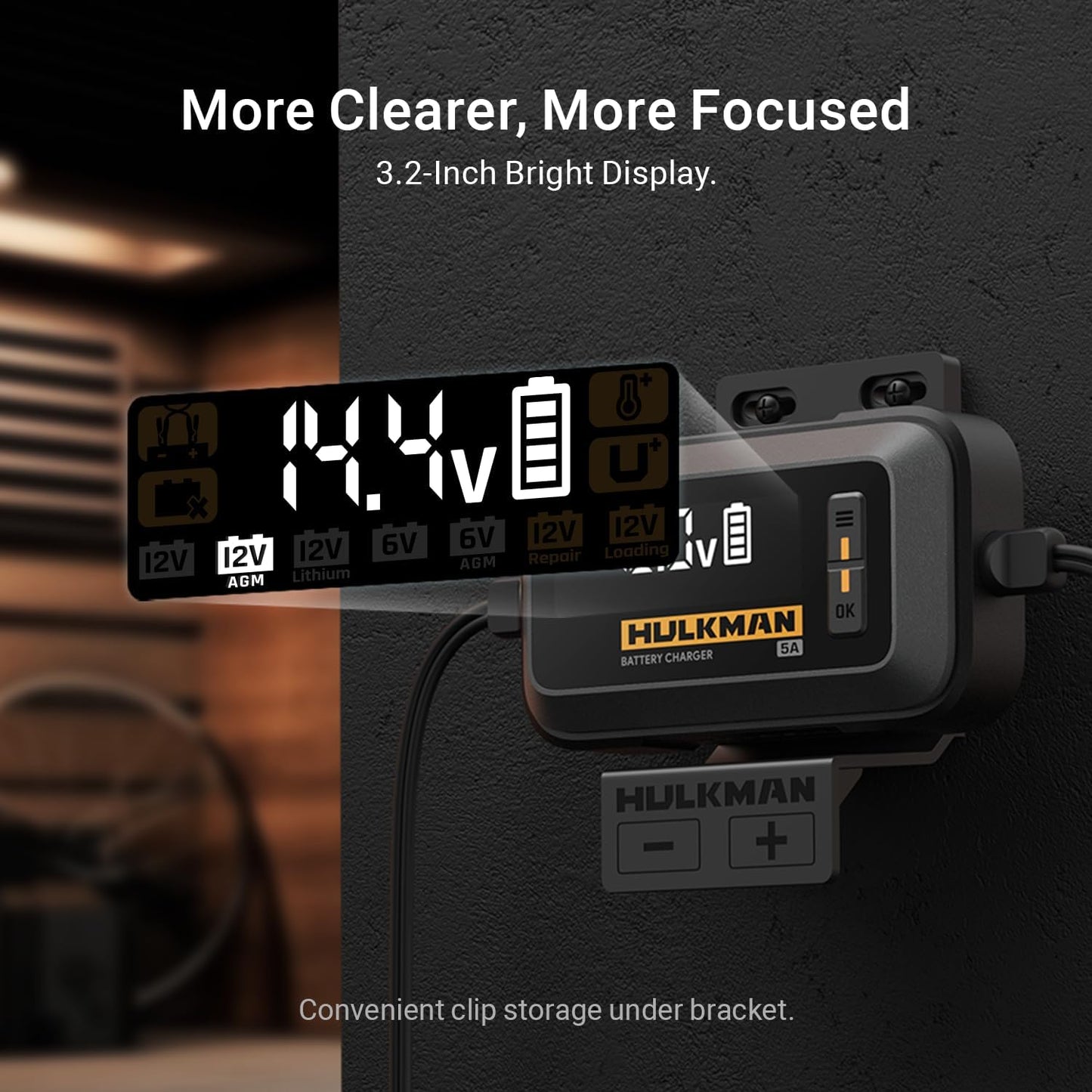 Hulkman Sigma 5, 5A Car Battery Trickle Charger, 12V and 6V Smart Charger, LiFePO4 and Lead-Acid Battery Automotive Maintainer with 3.2-in LED Display for Automobile, Motorcycle, ATV