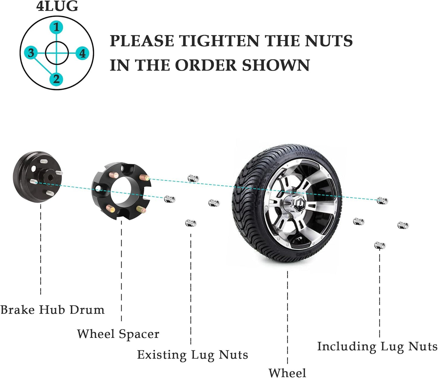 10L0L Golf Cart 2 inch Wheel Spacers for Yamaha, EZGO, Club Car (4x72mm Bolt Pattern, 68mm Hub Bore, 1/2-20 Studs) 4 Pack, Black