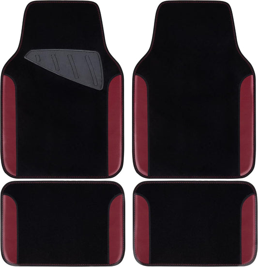 CAR PASS Waterproof Universal Fit Car Floor Mats, Car Mats Fit for SUV,Vans,sedans, Trucks,Set of 4pcs Car Carpet with Driver Heel Pad（Black and Burgundy）