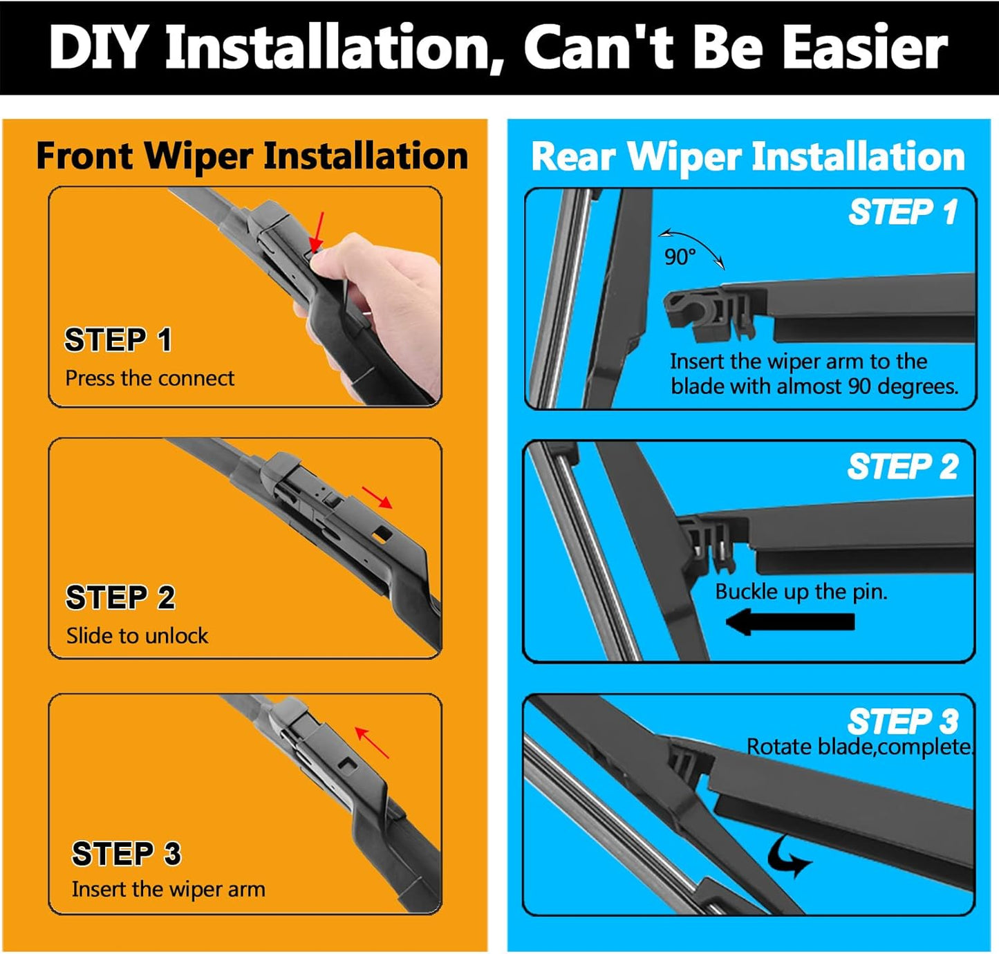 AUTOBOO 24"+18" Windshield Wipers with 14" Rear Wiper Blade Replacement for Mazda CX-5 CX-9 CX5 CX9 2017 2018 2019 2020 2021 2022 2023 2024 -Original Factory Quality (Pack of 3)