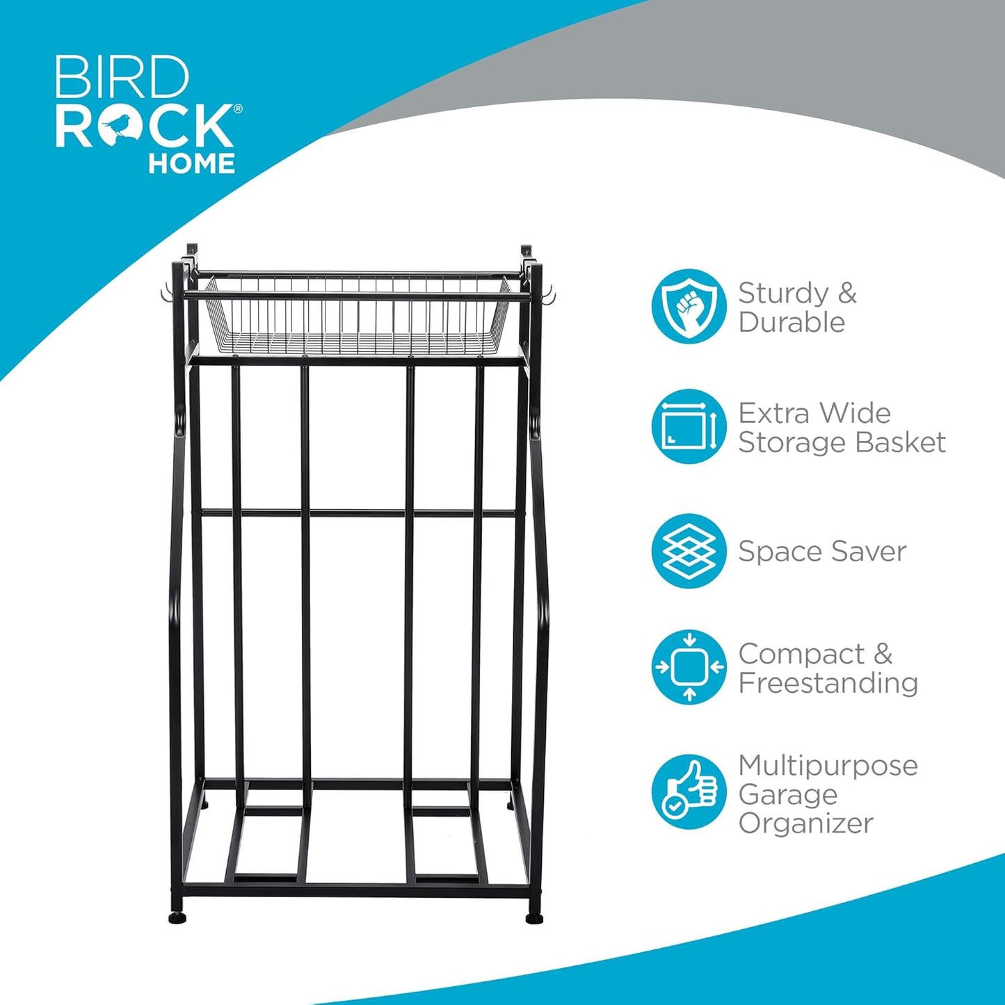 BIRDROCK HOME Bike Rack Garage Storage Floor Stand - Freestanding Organizer for Outdoor Yard - Upright Wall Mount for Scooters, Rakes, Motorcycles, Hoverboards, Gloves - Holds 2 Bicycle - Black