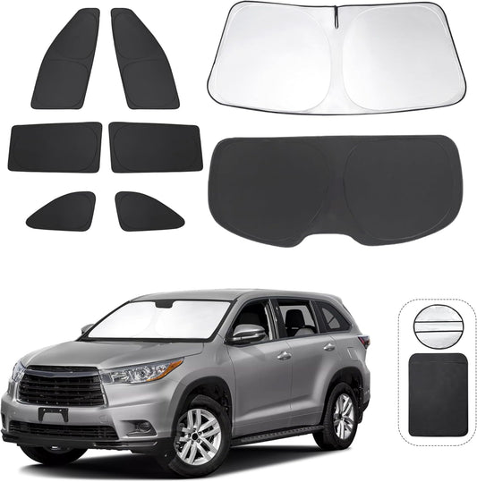 TINGLU Window Shades for Toyota Highlander 2014-2019 Accessories Side Full Windows Cover Camping Rear Triangular Windshield Sun Shade Sun UV Rays Privacy Protection 8PCS