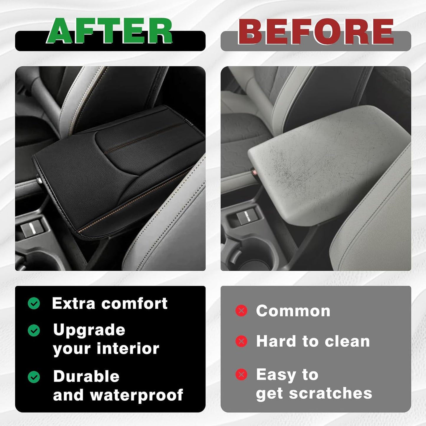 Muslogy Center Console Cover Compatible with Subaru Forester 2025 Accessories Armrest Cover Lid Cushion Protector Anti-Scratch Vegan Leather Extra Soft (Black/Brown Stitching)