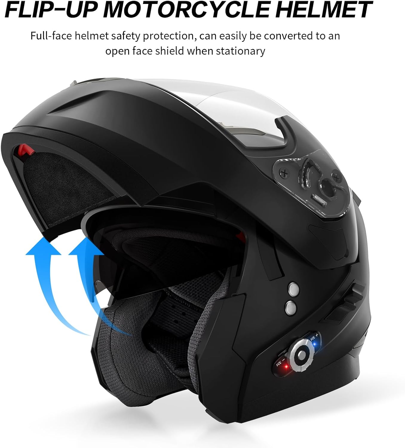 Motorcycle Helmet Bluetooth 5.0 Integrated New EPS FreedConn BM2-S Modular Flip Up Dual Visor Motorbike Helmet DOT FMVSS-218 Approved MP3 FM for Adults Men Women(Small, Matte Black)