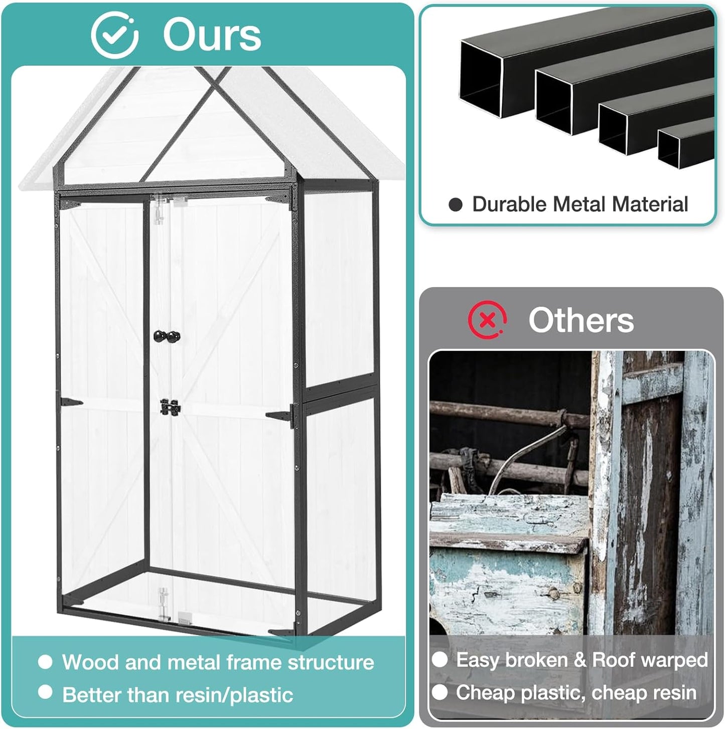 Outdoor Storage Shed with Sloped Roof - Heavy-Duty Metal & Wood Garden Cabinet, Adjustable Shelves, Large Capacity Waterproof Design for Patio, Garage, Backyard (Off White)