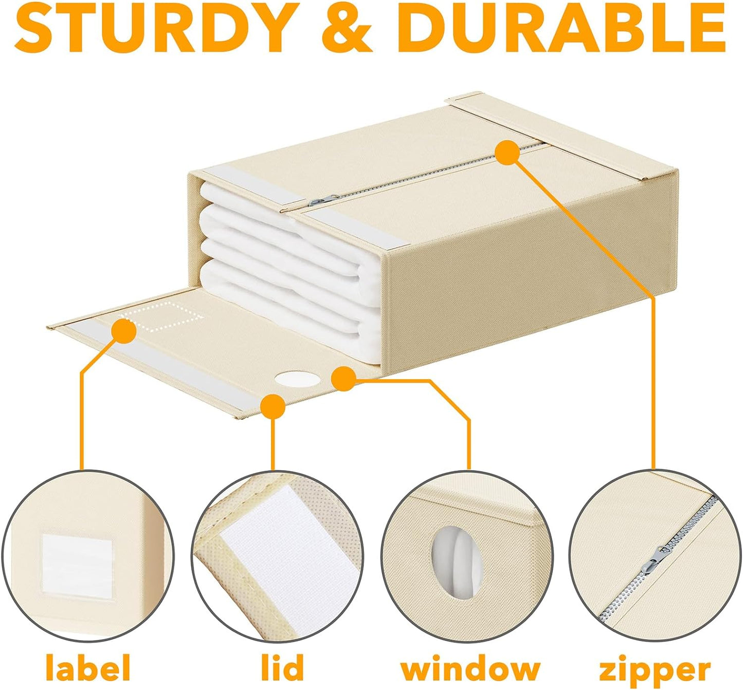 SpaceAid 6 Pack Bed Sheet Organizers and Storage, Foldable Sheet Organizer with Window for Linen Closet, Set Folder Keeper for Queen & King Size Bedding Storage (Beige)