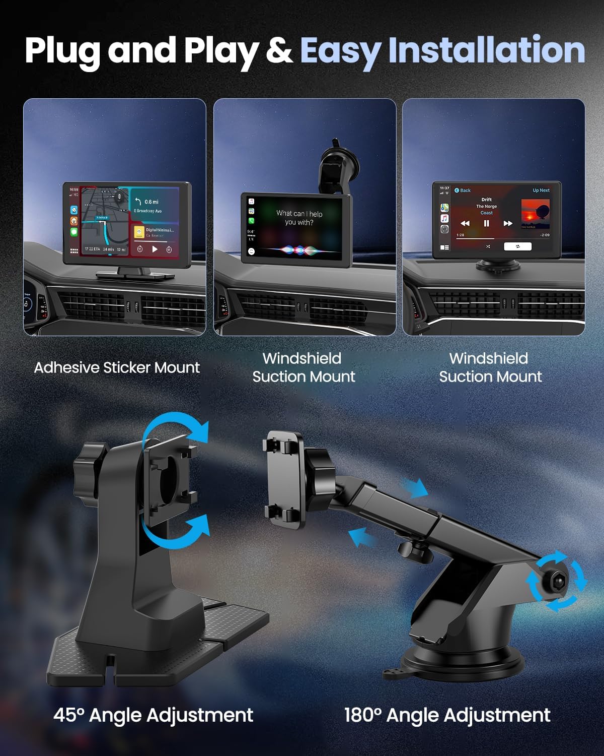 Wireless Carplay Screen for Car with 5K Dash Cam, 9" Portable Apple CarPlay & Android Auto Car Stereo with 1080p Backup Camera, Bluetooth/GPS Navigation/Voice Control/Mirror Link