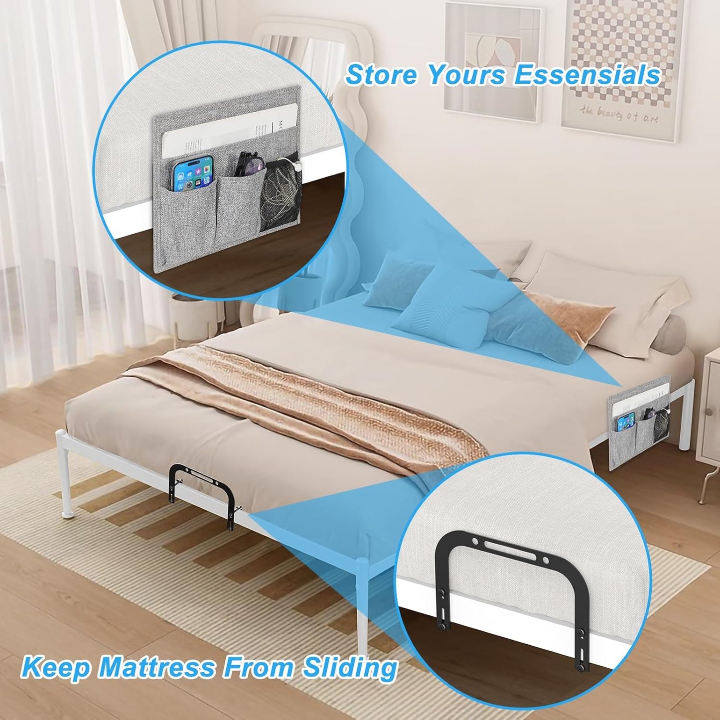 YUOROS Mattress Retainer Bar Keep Mattress Stopper from Sliding Slide Stopper to Prevent Sliding Holder in Place Gripper