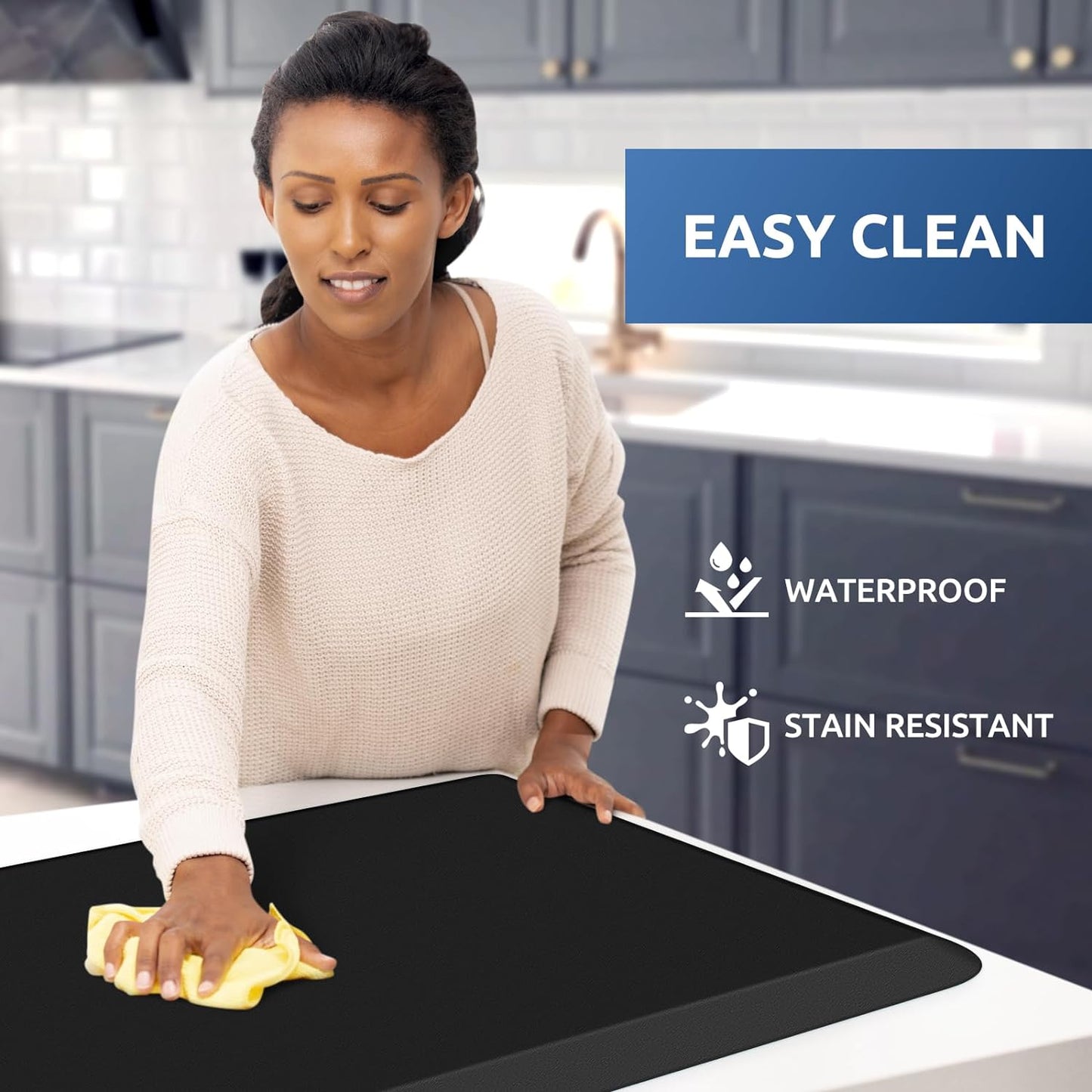 KitchenClouds Kitchen Mat Cushioned Anti Fatigue Rug 20"x32" Waterproof, Non Slip, Standing and Comfort Desk/Floor Mats for House Sink Office (Black,0.8inch)