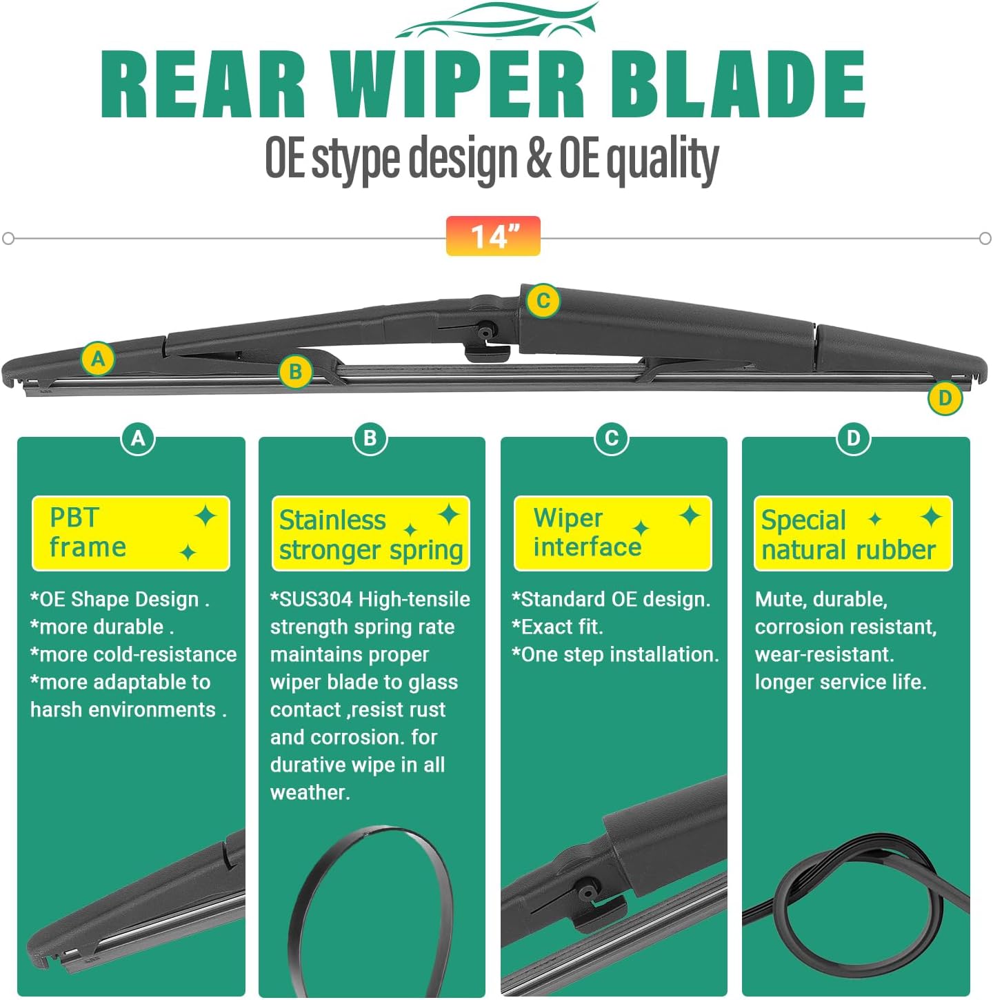 21" 21" 14" Windshield Wiper Blades Replacement for Jeep Grand Cherokee 2005 2006 2007 2008 2009 2010 Premium All Weather Front Rear Wipers Set - OEM Quality (Pack of 3)