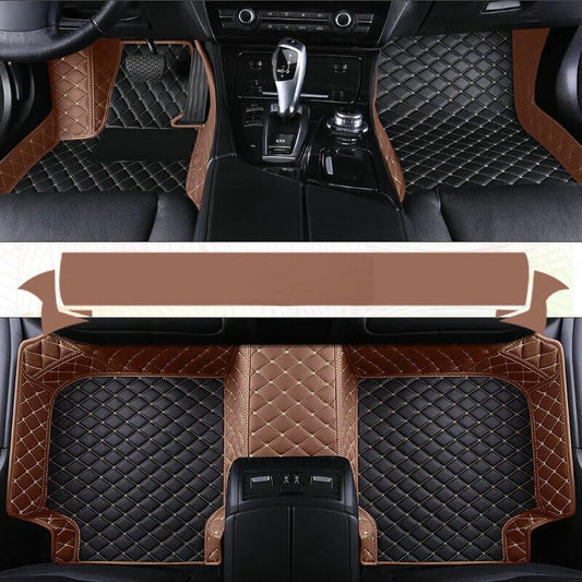 Custom Artificial Leather Waterproof All-Weather Car Floor Mats Fit for 99% Sedan SUV Sports Car Vehicle Car Mat (Light Brown Black Beige)
