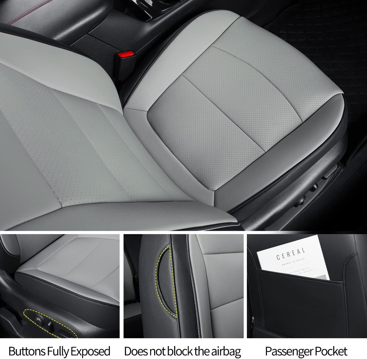 RISINGSTAR Terrain Seat Covers, fit for 2018-2024 GMC Terrain SUV with Rear Split Seats, Water Proof Faux Leather(Full Set, Black&Gray)