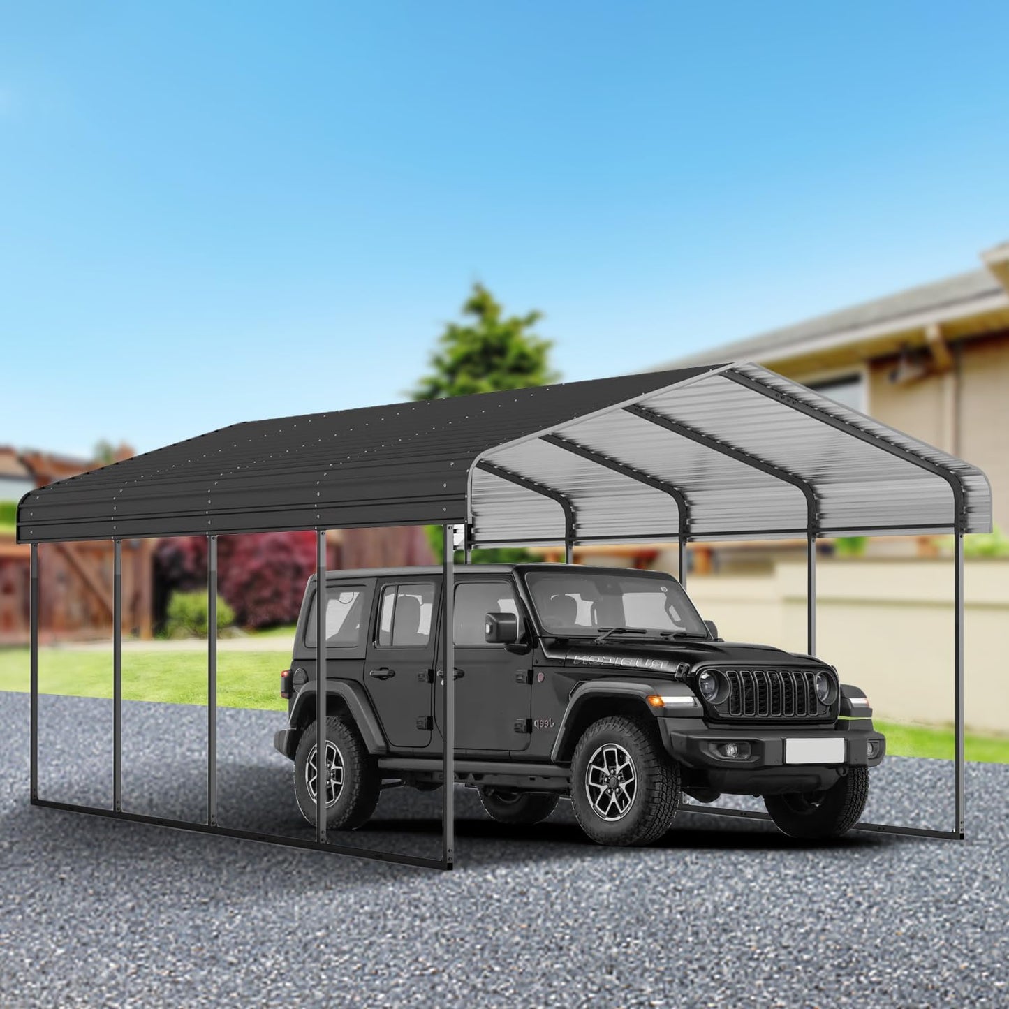 12x20 FT Metal Carport, Heavy Duty Car Port Canopy with Galvanized Steel Roof & Frame, Large Metal Carport Kit, Steel Car Shelter, Outdoor Car Garage for Car, Boat, Truck, Black