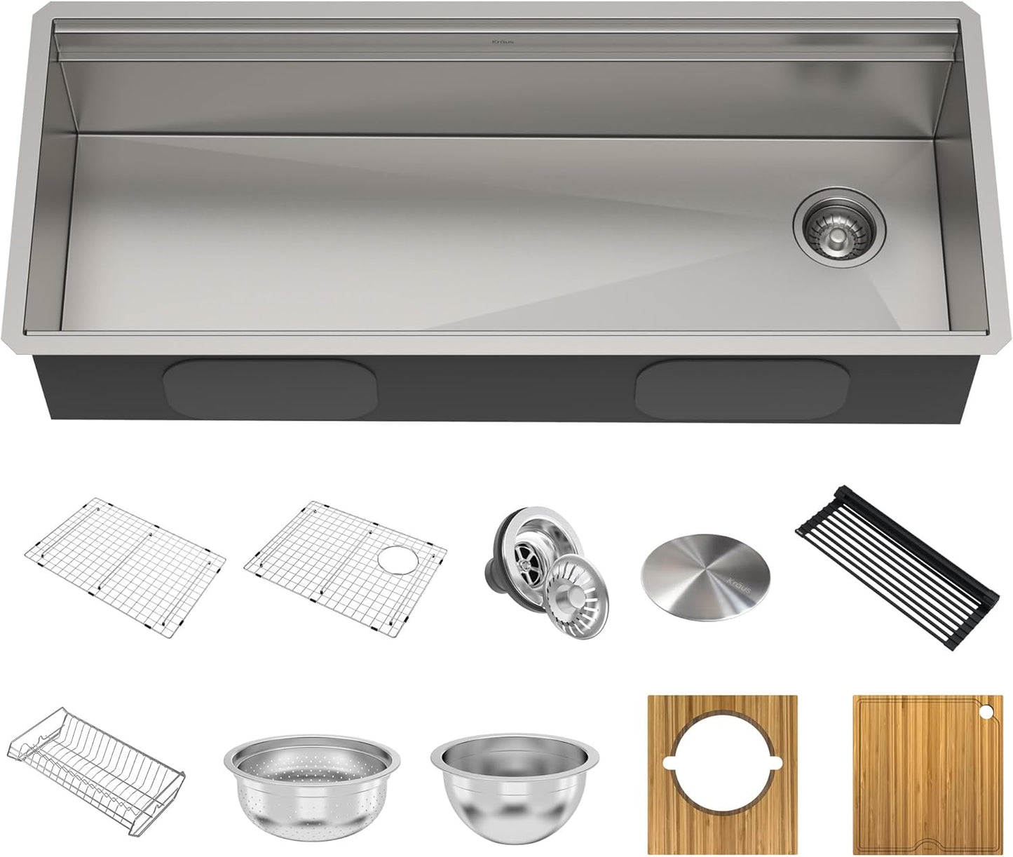 KRAUS Kore Workstation 45-inch Undermount 16 Gauge Stainless Steel Kitchen Sink, Single Bowl Kitchen Sink with Accessories, KWU120-45