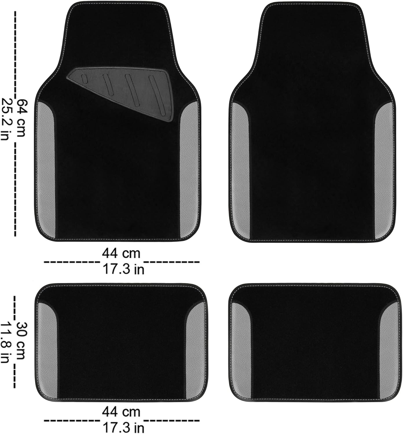 CAR PASS Rainbow Waterproof Universal Fit Faux Leather Car Carpet- Anti-Slip Nibbed Backing Floor Mats for SUV, Vans, Sedans, Trucks, Automotive Set of 4 (Black with Gray)