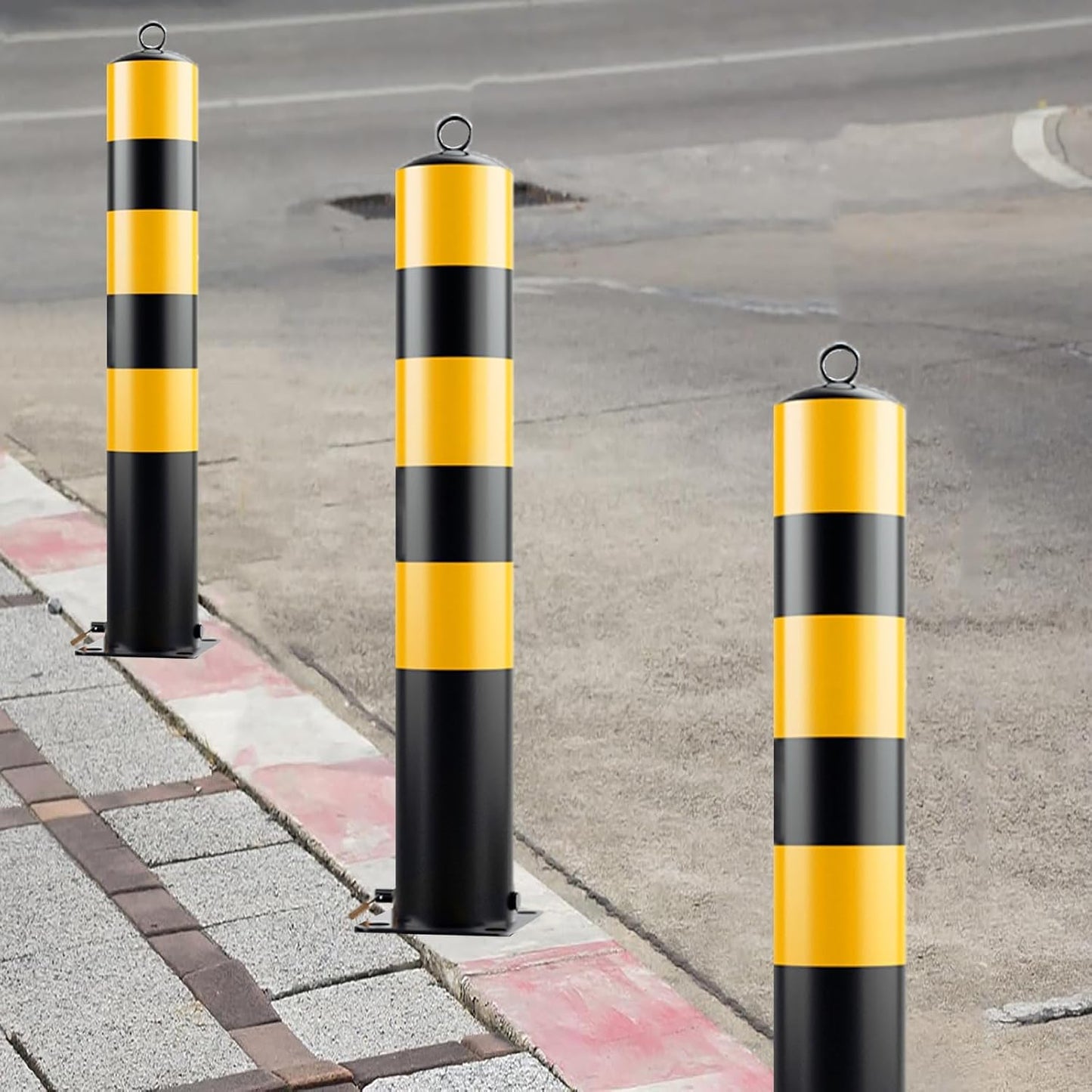 Steel Safety Bollard Post, with Lock Bollard Post Removable Security Posts, Parking Bollards, Parking Barriers Concrete, Powder Coat, for Parking Lot, Driveway and Sidewalk(Black (4pcs),75cm/29.5in)