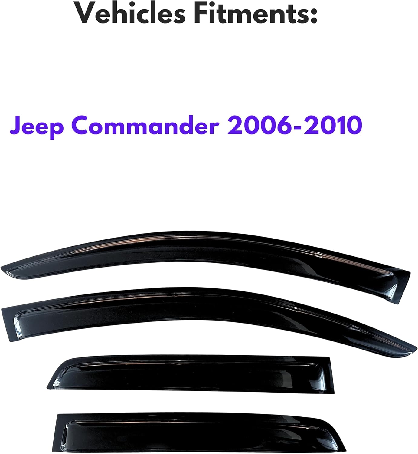 KPY Window Visors Compatible with Jeep Commander 2006-2010, 4PC Rain Guard Side Vent Deflectors Tape-On Style, 2006 2007 2008 2009 2010