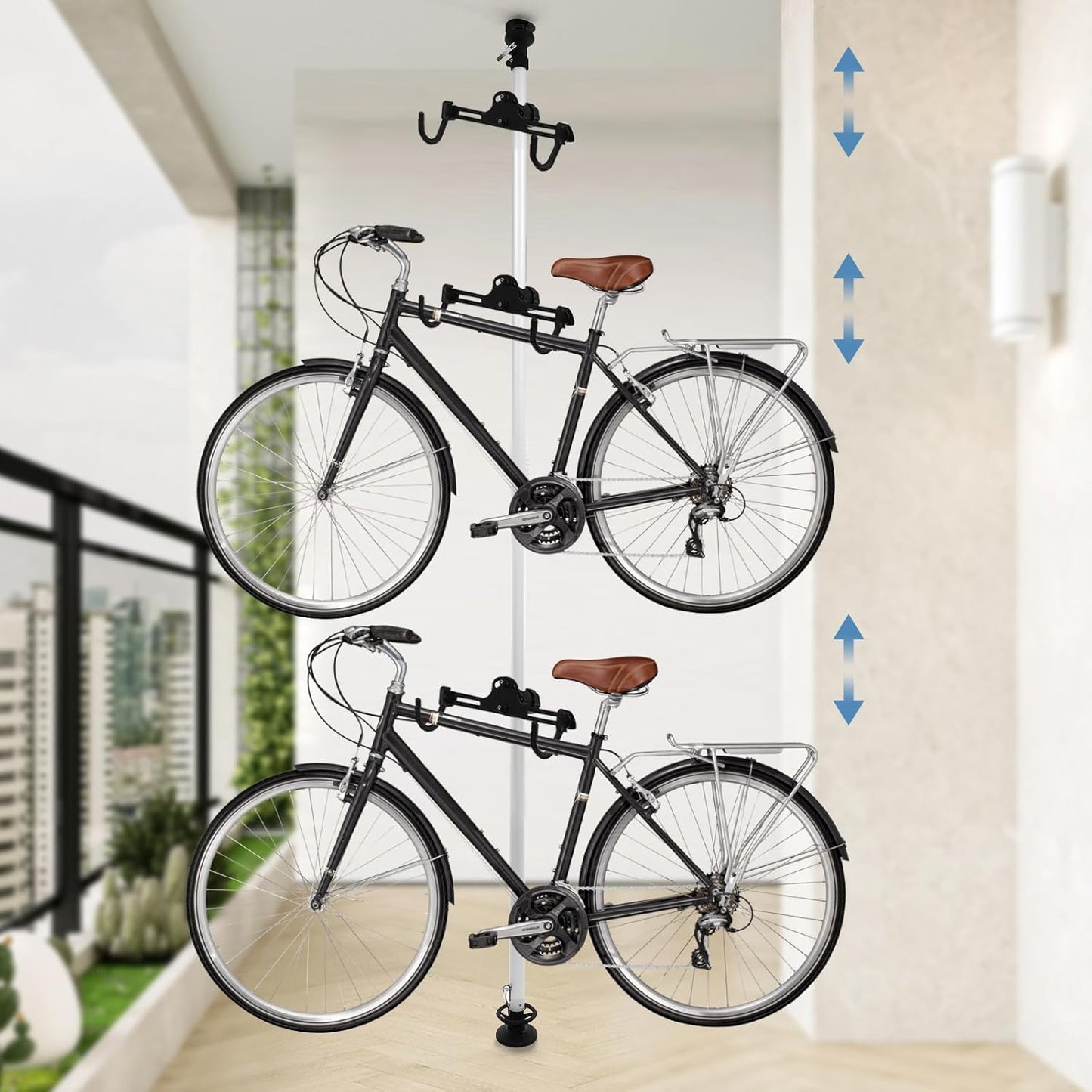Floor to Ceiling 3 Bike Vertical Freestanding Hanger Parking Rack, Bicycle Storage Rack 360° Adjustable Hook Indoor Bike Storage Pole Stand for Storing Bicycles in Garages or Apartments