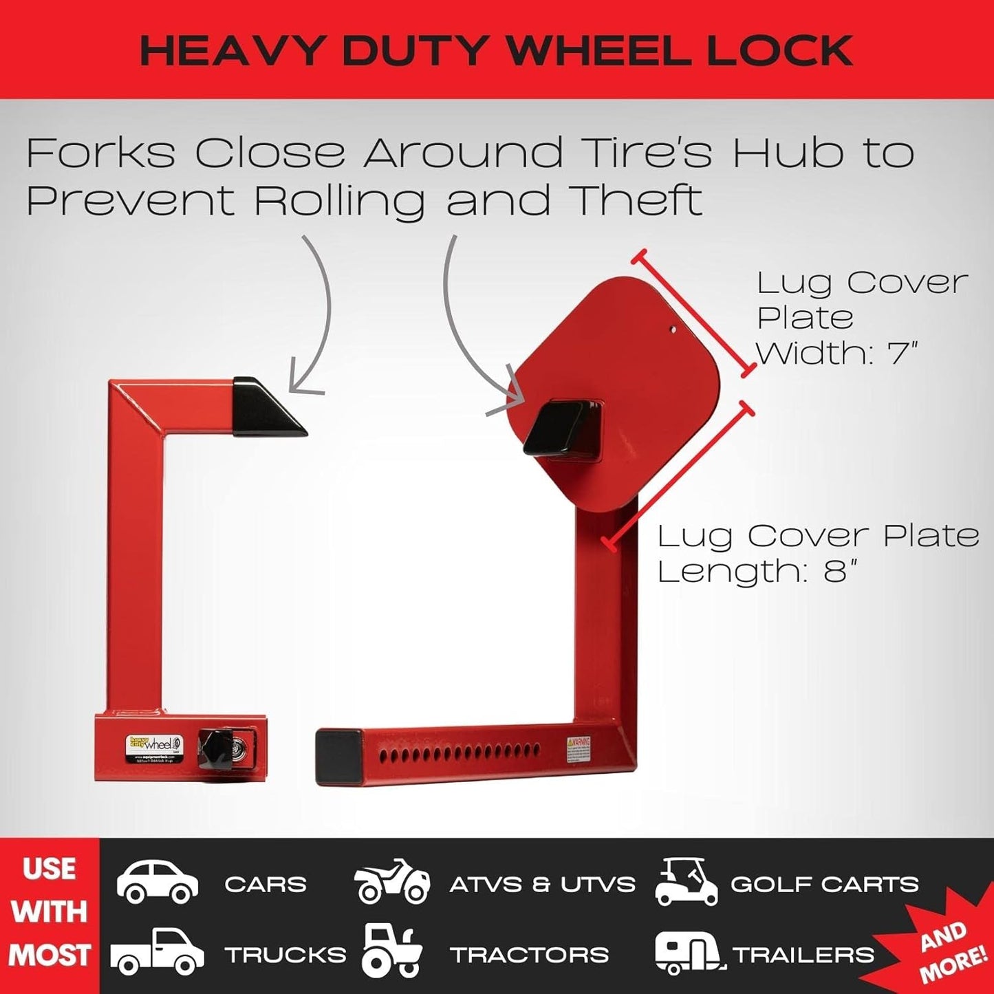 Equipment Lock Heavy Duty Wheel Lock - Powder Coated Steel Car Boot - Trailer Wheel Lock, Anti Theft Tire Boot for Wheels up to 20-1/2" Wide (Keyed Alike)