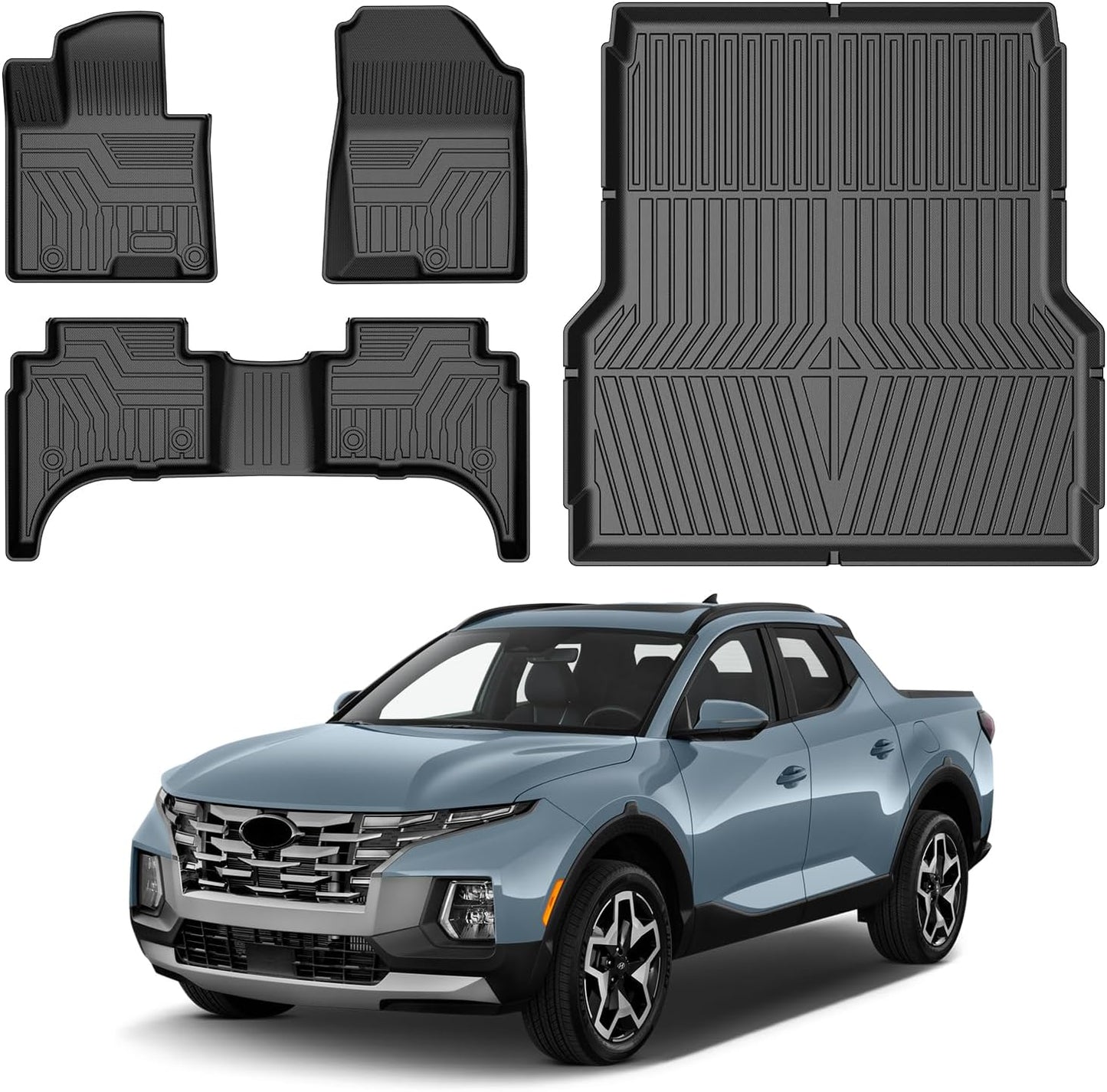 Powerty Floor Mats & Truck Bed Mat for 2022-2024 2025 Hyundai Santa Cruz Accessories Floor Mats 2 Row Liner Set All Weather TPE 3D Floor Liners&Truck Bed Liner