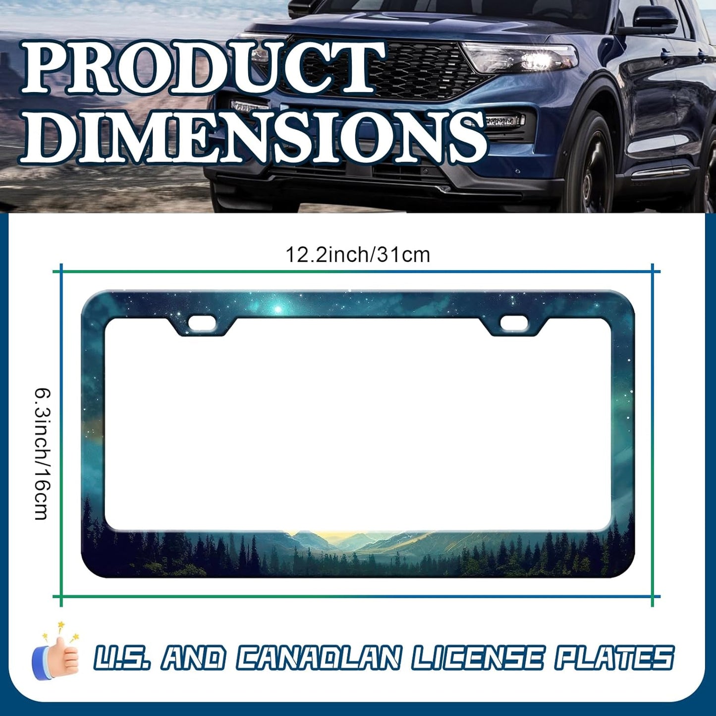 Starry Sky Mountain License Plate Frames - 2 Pack Green Mountain Forest Stainless Steel License Plate Holder,Rust-Proof Waterproof Car Decorative Tag Frame with Screws Fasteners Caps