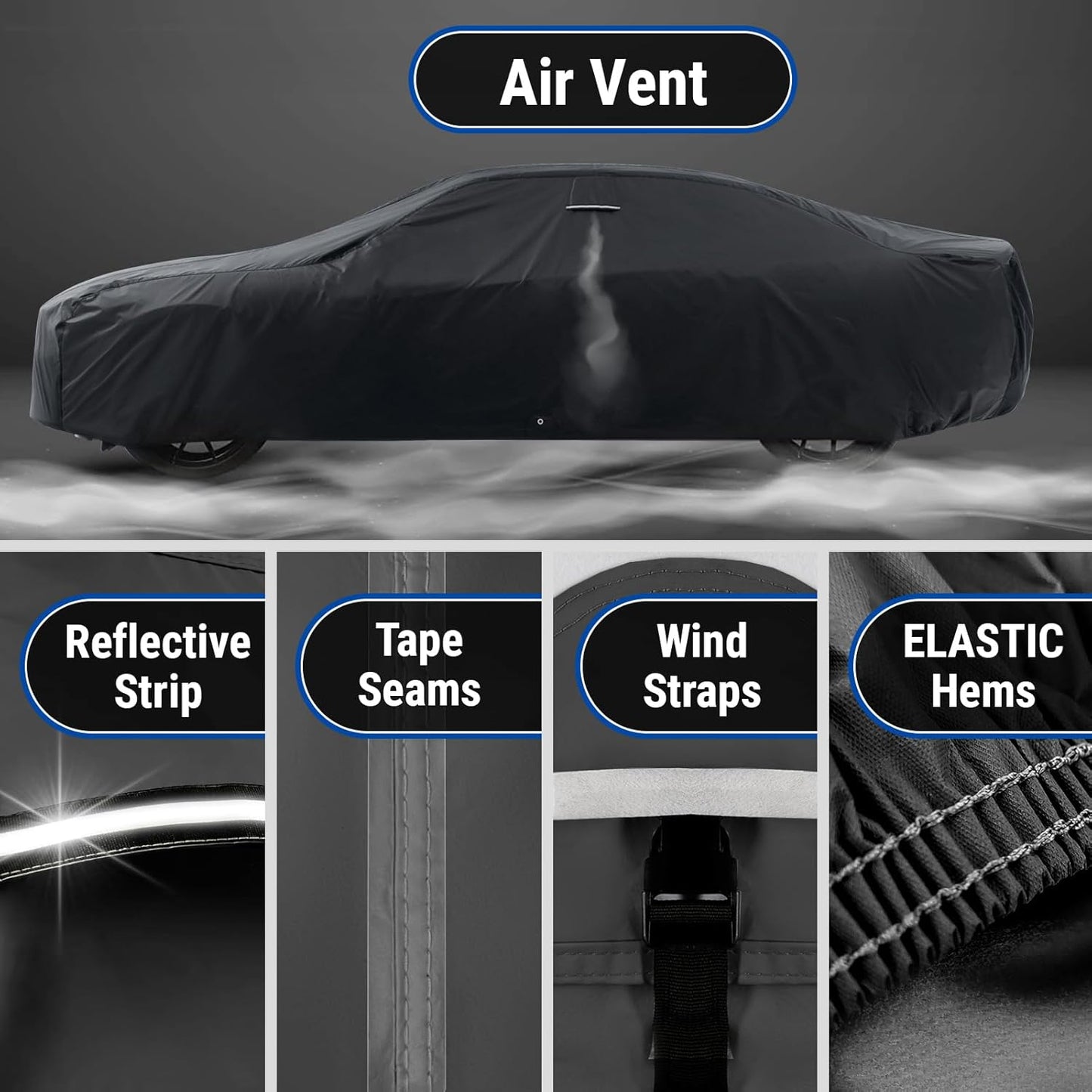 iCarCover Custom Car Cover for Pontiac Ventura (1960-1961) Waterproof All-Weather Rain Snow UV Sun Protector Full Exterior Indoor Outdoor Car Cover (Stripe - Black/Red)