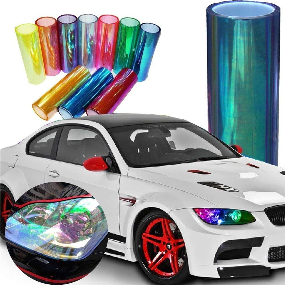 LED LIGHT 12 by 48 inches Self Adhesive Shiny Chameleon Headlights Tail Lights Fog Lights Films,Film Sheet Sticker,Tint Vinyl Film with Gift Knife and Hand Tool (Orange)